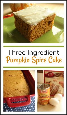 there is a collage of pictures with pumpkin spice cake and other things to eat