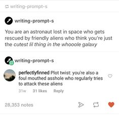 two tweets that are on the same page, one with writing prompts