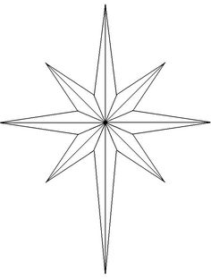 a black and white drawing of a star with four pointed lines on the middle one side