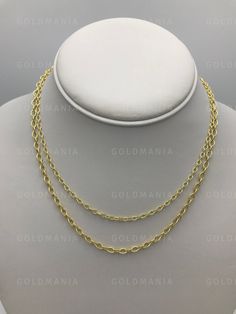 "14K Yellow Gold Textured Oval Rolo Chain Necklace, 16\" To 24\" Inch, 2.5mm 3.5mm Thick, Real Gold Chain, Hollow Gold Chain, Woman Rolo Chain High quality, elegant and shiny Textured Oval Rolo Chain Necklaces. All our chains are crafted from guaranteed 100% 14K gold. Width: 2.50 MM 16\" - 2.1 Gram 18\" - 2.3 Gram 20\" - 2.5 Gram 24\" - 3.0 Gram Width: 3.50 MM 16\" - 3.5 Gram 18\" - 4.0 Gram 20\" -4.5 Gram METAL: 14K YELLOW GOLD HOLLOW GOLD CHAIN SHIPPED FROM NEW YORK CITY FREE SHIPPING on all o Gold Oval Cable Chain Jewelry, Anniversary Cable Chain Necklace With Oval Links, Anniversary Oval Link Cable Chain Necklace, Anniversary Oval Link Chain Necklace, Oval Yellow Gold Chain Necklace, 14k Gold Oval Figaro Chain Necklace, Oval Rolo Chain Necklace For Gift, Oval Yellow Gold Chain Necklace With Adjustable Chain, Formal Oval Jewelry With Rolo Chain