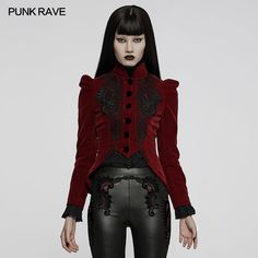 Red Velvet Elegant Gothic Vampire jacket Goth Jacket, Vanessa Ives, Gothic Jackets, Patch Dress, Velvet Shorts, Punk Rave, Lace Decor, Short Coat Jackets, Gothic Outfits