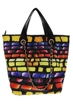 Sidewalk Chalk Multi Colored Tote with gold accents Bag Purse Handbag SKU: HBG101009B Brand: Nima Size: 13" x 6" x 14.5"; handle drop 5" approx Color: multi colored Style: Tote Condition: New Material: fabric and rhinestone MPN: HBG101009B SKU: HBG101009B Bag Height: 13." Bag Depth: 6" Bag Length: 14.5" Strap Drop: 5" handle drop ITEM NUMBER: HBG101009B Manufacturer: Nima Department: womens N/A: NA Sidewalk Chalk Multi-colored Tote with Chain accents. Measurements: 13" x 6" x 14.5"; handle drop Designer Multicolor Rectangular Bag, Designer Multicolor Shoulder Bag, Designer Multicolor Double Handle Bags, Square Bags With Gold-tone Hardware For Shopping, Trendy Shopping Hobo Bag With Gold-tone Hardware, Designer Multicolor Box Bag For Daily Use, Modern Double Handle Bag, Square Satchel With Gold-tone Hardware For Shopping, Designer Square Bags For Fashion Accessory