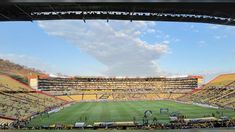 an empty soccer stadium filled with people