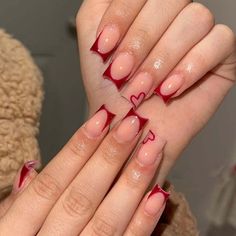 Red Acrylic Nails, Nagel Tips, Short Square Nails, Girly Acrylic Nails, French Tip Acrylic Nails, Hari Valentine, French Acrylic Nails, Short Square Acrylic Nails, Red Nail