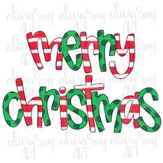 merry christmas lettering with green and red stripes