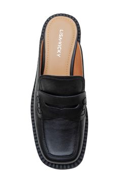 A penny-keeper detail adds a loafer-inspired twist to a smooth leather mule set on a low block heel. 1 1/2" heel Slip-resistant sole Synthetic upper and lining/rubber sole Imported Low Block Heels, Leather Mules, Mule, Smooth Leather, Nordstrom Rack, Block Heels, Penny, Rubber Sole, Loafers