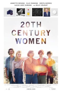 the movie poster for 20th century women, featuring four people standing in front of an ocean