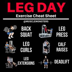 the leg day exercise chart shows how to do squats, bench presss and deadlifts