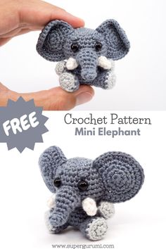 an elephant crochet pattern is shown in two different sizes