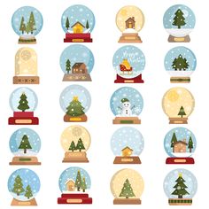 snow globes with christmas trees and houses inside