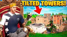 an image of a man sitting in a chair with the words tilted towers above him