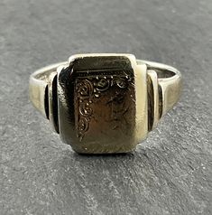 Vintage Scroll Sterling Silver Initial Signet Ring, UK Size S1/2, US Size 9 1/2, EU Size 60 3/4, Stamped 9ct Silver Lined, Front Max Width 12.8mm, Weight 4.17 Grams, Lovely Condition Art Deco Silver Signet Ring With Polished Finish, Silver Art Deco Signet Ring With Polished Finish, Victorian Silver Signet Ring With Polished Finish, Silver Victorian Signet Ring With Polished Finish, Vintage Adjustable Rectangular Ring, Victorian Silver Signet Ring Stamped 14k, Adjustable Silver Signet Ring Stamped 14k, Art Deco Silver Signet Ring, Silver Art Deco Signet Ring