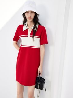 MO&Co. Women's Polo Collar Contrast Mini Dress Features : - Shirt dress silhouette- Relaxed fit and mini length- Contrast design, polo collar neckline Code: MBC1DRST17The back length of size S is 83cmMATERIALS & CARE Material: 81.2% Viscose 18.8% PolyesterGentle machine wash below 30°CDo not bleach, lay flat in the shadeDo not tumble dry, low ironMesh bags are washed separately, do not soakWash with neutral detergentNotice:1. Contrasting color part pad cloth ironing2. Dehydrate in time after was Contrast Design, Shift Mini Dress, Red Polo Shirt, Polo Shirt Dress, Australian Open, Dress Silhouette, Mini Shift Dress, Red Mini Dress, Polo Dress