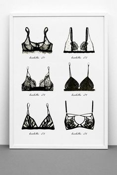 Lingerie Wall Art. Black Lace Bralette Art Poster  by ILKADesign Feminine Illustration, Lingerie Illustration, Lingerie Art, Lingerie Design, Valentines Lingerie, Black Lace Bralette, Illustration Fashion Design, Wall Art Black, Designer Lingerie