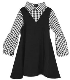 With two cute layers combined in one charming piece, this look is easy to wear and easier to love. Good quality school uniform dress. Cute long sleeve and 2 for 1 design with plaid collar for your little girls. Perfect for school party dress and other occasions.   Size | Length |  Bust | Sleeves |  Height  |  Weight | -------------------------------------------------------------------------------------   5   |  18.9"  | 11.8"  |   13.0"    | 33"-38"  |  24-33 lbs  | ----------------------------- Black School Dresses For Fall, Black Dresses For School In Fall, Black Fall Dresses For School, School Party Dress, Cute Layers, School Uniform Dress, School Uniform Kids, Uniform Dress, 2 For 1