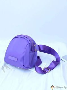 Bird in Bag - Cotton Bag with Solid Color Patches Decorations Trendy Purple Pouch Satchel, Purple Large Capacity Backpack Shoulder Bag, Purple Large Capacity Backpack, Everyday Purple Backpack Shoulder Bag, Casual Purple Pouch Shoulder Bag, Purple Everyday Backpack, Casual Purple Satchel Shoulder Bag, Purple School Bag With Adjustable Strap, Purple School Bag With Mobile Phone Pocket