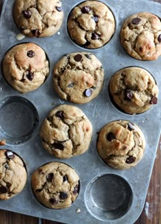 a muffin tin filled with chocolate chip cookies