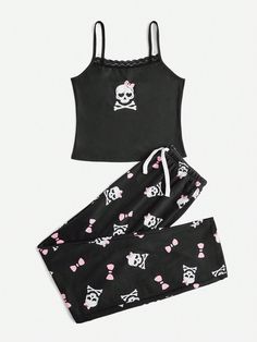 Kawaii Skull, Korean Style Winter, Hip Hop Cargo Pants, Pj Outfit, Halloween Pjs, Pijamas Women, Sleepwear Women Pajamas, Cute Pajama Sets, Cute Sleepwear