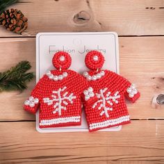 New Christmas Red Ugly Sweater Beaded Earrings Ugly Sweater, Boutique Jewelry, Red Christmas, Being Ugly, Beaded Earrings, Red And White, Jewelry Earrings, Boutique, Women Jewelry