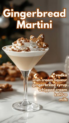 Gingerbread Martini Ginger Snap Martini, Christmas Cocktails Gingerbread, Gingerbread Cookie Martini, Ginger Bread Martini Cocktail Recipes, Cookie Butter Cocktail, Ginger Bread Martini, Gingerbread Alcoholic Drinks, Gingerbread Drinks Alcohol, Gingerbread Espresso Martini