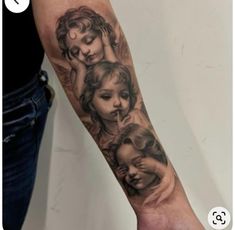 Angles Tattoos For Women, Girly Tattoo Sleeves, Feminine Angel Tattoos, Heavenly Tattoo For Women, Three Angels Tattoo, Realism Tattoo Sleeve Women, Tattoo Ideas For Men Chest, Angel Tattoos For Women, Angel Neck Tattoo