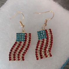 Brand New Patriotic Drop Earrings With Red White And Blue Crystals Patriotic Multicolor Dangle Jewelry, Patriotic Drop Earrings For 4th Of July, Patriotic Earrings For 4th Of July, Patriotic 4th Of July Earrings, Patriotic Silver Dangle Earrings, Silver Dangle Patriotic Earrings, Patriotic Blue Drop Earrings, Blue Patriotic Drop Earrings, 4th Of July Gift Drop Earrings