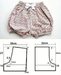 the size and measurements of shorts are shown in two different pictures, one with a white bow on it