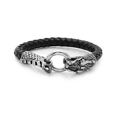 Genuine leather bracelet with dragon design Wrap Bangles, Genuine Leather Bracelet, Mens Braids, Black Panther Marvel, Knot Bracelet, Braided Leather Bracelet, Dragon Design, Braided Leather, Black Rubber