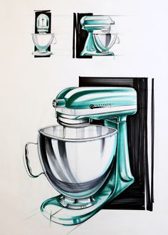 a drawing of a green mixer on a white background