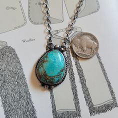 Authentic Turquoise set in Sterling Silver Signed DS Chain 18" Pendant 1.5" x 1" Untreated Turquoise Jewelry For Jewelry Making, Collectible Turquoise Sterling Silver Necklace, Artisan Turquoise Jewelry With Large Pendant, Large Oval Turquoise Stone Necklace For Jewelry Making, Collectible Teardrop Turquoise Jewelry, Collectible Turquoise Necklace With Round Pendant, Turquoise Jewelry With Large Round Pendant, Turquoise Jewelry With Large Pendant For Jewelry Making, Artisan Turquoise Cabochon Jewelry