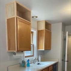 In progress of extending oak kitchen cabinets to the ceiling. Kitchen Decor On A Budget, Kitchen Shelf Styling