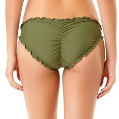 New Tag Size M Color Green Olive Bottom Ruffle Bikini Stretch Beachwear Bottoms For Brunch, Summer Beach Bottoms With Ruched Sides, Beachwear Bottoms With Ruffles For Pool, Spring Swimwear With Ruffles And Tie-side Bottom, Fitted Ruffle Swim Bottoms For Pool, Ruched Beach Bottoms For Summer, Spring Tie-side Bottom Swimwear With Ruffles, Ruffled Tie-side Swimwear Bottoms, Ruffled Beachwear Bottoms For Pool