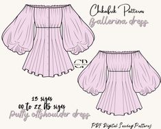 the front and back views of an off shoulder top with ruffles on it