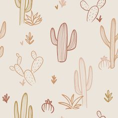 cactus and cacti wallpaper pattern in pink, beige, and green colors