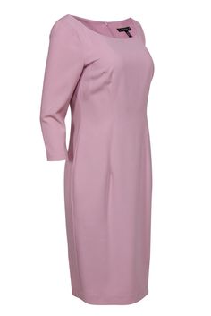 Add precious pastels to your professional wardrobe with this dress from Black Halo! This simple and sleek frock will bring the perfect pop of pink to the office. Pair with nude pumps for a stylish minimalistic look. Size 8 Shell: 62% Nylon, 32% Viscose, 6% Elastane Lining: 96% Nylon, 4% Spandex Made in USA Concealed back zipper Lined Midi, sheath silhouette Scoop neckline 3/4 sleeves Bust 38" Waist 32" Sleeve length 19" Shoulder to hem 41.5" Pink Midi Bodycon Dress For Work, Sleek Semi-formal Spring Dresses, Pink Knee-length Semi-formal Dress, Pink Bodycon Dress For Office, Pink Knee-length Midi Dress For Semi-formal Occasions, Pink Knee-length Bodycon Dress For Office, Feminine Pink Semi-formal Dress, Pink Semi-formal Midi Dress, Sleek Fitted Pink Dress