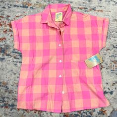 Girls Size 7/8 Nwt Pink And Peach Thereabouts Brand Pink Cotton Short Sleeve Shirt, Cute Pink Cotton Shirt, Cute Pink Short Sleeve Shirt, Playful Pink Shirt For Summer, Playful Pink Cotton Shirt, Pink Cotton Summer Shirt, Playful Pink Cotton Tops, Fun Pink Tops For Spring, Playful Pink Summer Top