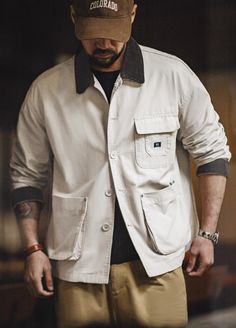 American Workwear Retro Safari Multiple Pockets Men's Jacket - Harmony Gallery American Workwear, Mens Fashion Classic, Fall Wear, Men's Coats & Jackets, Short Jacket, White Canvas, Haiti, Mens Fashion Casual, Casual Wear For Men