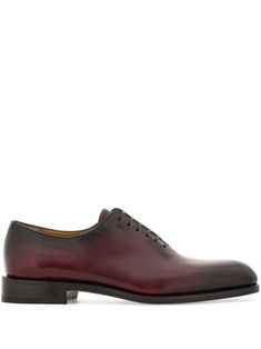 brown calf leather front lace-up fastening almond toe branded leather insole low stacked heel logo at the sole leather sole Leather Oxford Shoes, Stacked Heel, Salvatore Ferragamo, Lace Front, Calf Leather, Oxford Shoes, Men's Shoes, Almond, Oxford