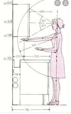 a drawing of a woman standing in front of a door with her hand on the handle