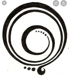 a black and white drawing of a circle with two smaller circles in the middle, one larger