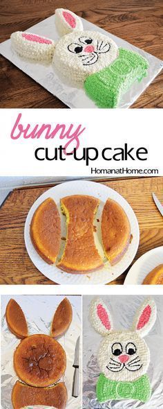 bunny cut - up cake on a plate with buns