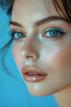 Pastel Eyeshadow Looks Simple, Teal Eyeshadow Looks For Brown Eyes, Eyeshadow Colors For Blue Eyes, Pastel Makeup Looks, Gemstone Dress, Blue Eyeshadow Makeup, Futuristic Makeup, Pastel Eyeshadow, Asian Makeup Tutorials