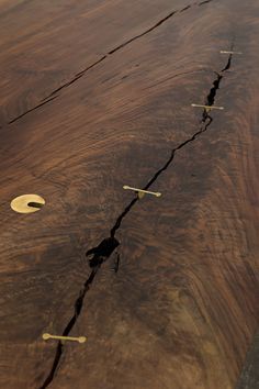 a wooden table that has been cut into pieces