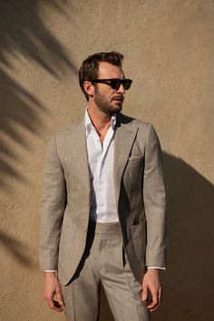 Beige striped suit - Made in Italy Beige Suits Wedding, Costume Beige, Khaki Suit, Mens Wedding Attire, Striped Suit, Classy Suits, Fashion Suits For Men, Linen Suit