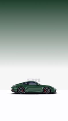 a green sports car parked in front of a white background with no people around it