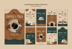 instagram stories templates with coffee and talk on the front, back and side