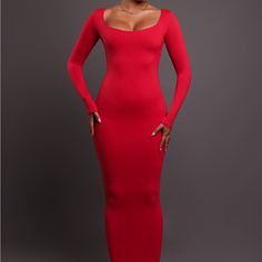 Brand New Chic Red Maxi Dress With Square Neck, Red Fitted Maxi Dress For Fall, Fitted Red Maxi Dress For Fall, Red Maxi Dress For Fall Night Out, Red Stretch Maxi Dress For Fall, Red Bodycon Maxi Dress For Date Night, Chic Red Stretch Midi Dress, Elegant Red Maxi Dress With Square Neck, Elegant Red Square Neck Maxi Dress