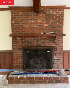 the fireplace is being installed in the living room, and it's ready to be painted