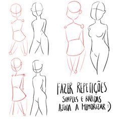 sketches of female mannequins in different poses and body shapes, with the words face