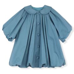 Doll Collar Dress 100% Cotton O Neck Puff Sleeves & Hem Fabric Covered Buttons Blue Puff Sleeve Dress For Dress-up, Blue Dress For Fall Dress-up, Blue Puff Sleeve Smock Dress, Blue Smock Dress With Puff Sleeves, Cute Blue Dress With Peter Pan Collar, Cute Blue Dresses With Buttons, Cute Blue Dress With Buttons, Puff Sleeve Playtime Dress For Spring, Cotton Puff Sleeve Playtime Dresses